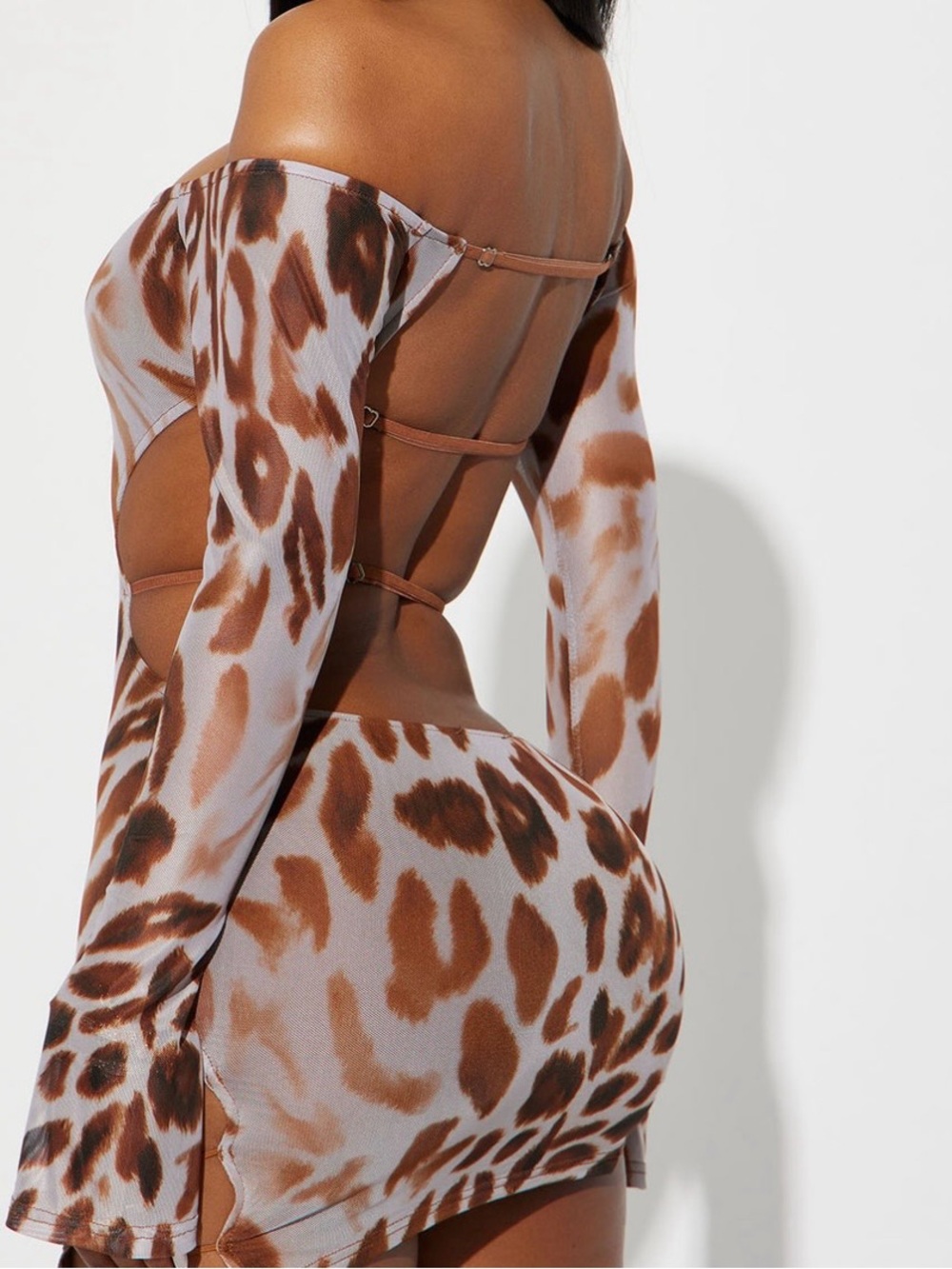 Brown Leopard-Print Off-Shoulder Bodycon Dress
